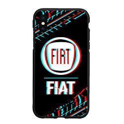 Чехол iPhone XS Max матовый Значок Fiat в стиле glitch на темном фоне