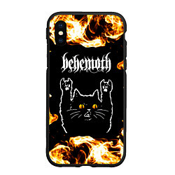 Чехол iPhone XS Max матовый Behemoth рок кот и огонь, цвет: 3D-черный