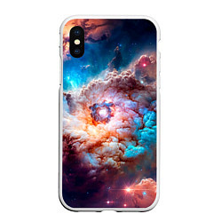 Чехол iPhone XS Max матовый Небула в космосе в голубо-розовых тонах - нейронна