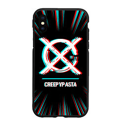 Чехол iPhone XS Max матовый Символ CreepyPasta в стиле glitch на темном фоне, цвет: 3D-черный