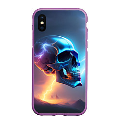 Чехол iPhone XS Max матовый Стальной череп с молниями, цвет: 3D-фиолетовый