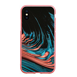 Чехол iPhone XS Max матовый Эффект красно-голубых красок