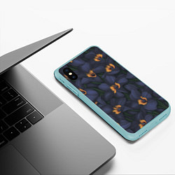 Чехол iPhone XS Max матовый Темно-синие цветы, цвет: 3D-мятный — фото 2