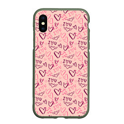 Чехол iPhone XS Max матовый I love you паттерн, цвет: 3D-темно-зеленый