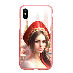 Чехол iPhone XS Max матовый Девушка в кокошнике с косой - кремль, цвет: 3D-баблгам