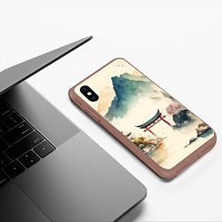Чехол iPhone XS Max матовый Японский пейзаж - акварель, цвет: 3D-коричневый — фото 2
