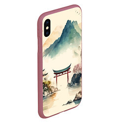 Чехол iPhone XS Max матовый Японский пейзаж - акварель, цвет: 3D-малиновый — фото 2