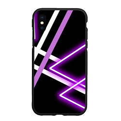 Чехол iPhone XS Max матовый Фиолетовые полоски с неоном, цвет: 3D-черный