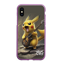 Чехол iPhone XS Max матовый Pikachu rock, цвет: 3D-фиолетовый