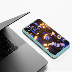 Чехол iPhone XS Max матовый Фиолетовые и светящиеся кубы, цвет: 3D-мятный — фото 2