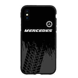 Чехол iPhone XS Max матовый Mercedes speed на темном фоне со следами шин: симв, цвет: 3D-черный