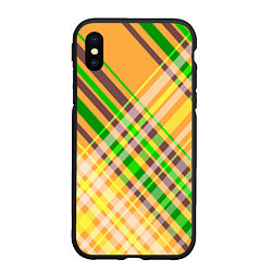 Чехол iPhone XS Max матовый Желто-зеленый геометрический ассиметричный узор, цвет: 3D-черный