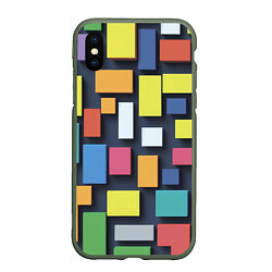 Чехол iPhone XS Max матовый Тетрис цветные кубики, цвет: 3D-темно-зеленый