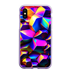Чехол iPhone XS Max матовый Бензиновые неоновые кристаллы, цвет: 3D-светло-сиреневый