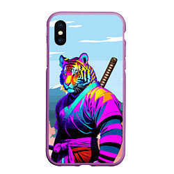 Чехол iPhone XS Max матовый Тигр-самурай - Япония