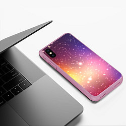 Чехол iPhone XS Max матовый Желто фиолетовое свечение и звезды, цвет: 3D-розовый — фото 2