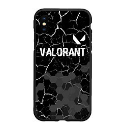 Чехол iPhone XS Max матовый Valorant glitch на темном фоне: символ сверху, цвет: 3D-черный