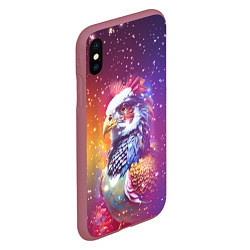 Чехол iPhone XS Max матовый Fantastic bird and starry space, цвет: 3D-малиновый — фото 2