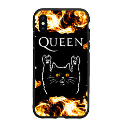 Чехол iPhone XS Max матовый Queen рок кот и огонь