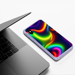 Чехол iPhone XS Max матовый Неоновые радужные разводы, цвет: 3D-светло-сиреневый — фото 2