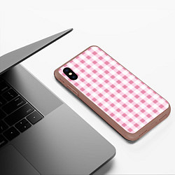 Чехол iPhone XS Max матовый Барби-розовый: клетка, цвет: 3D-коричневый — фото 2