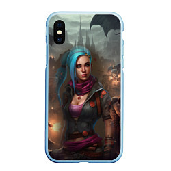 Чехол iPhone XS Max матовый Jinx art Arcane League of Legends fantasy, цвет: 3D-голубой