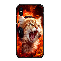 Чехол iPhone XS Max матовый Кот пламенный меломан, цвет: 3D-черный