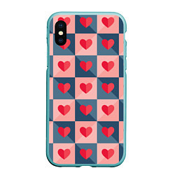 Чехол iPhone XS Max матовый Pettern hearts, цвет: 3D-мятный