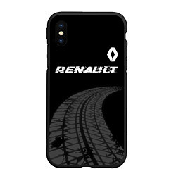 Чехол iPhone XS Max матовый Renault speed на темном фоне со следами шин: симво, цвет: 3D-черный