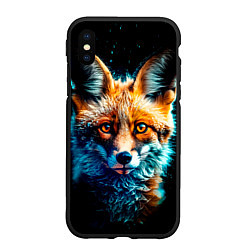 Чехол iPhone XS Max матовый Милый лисёнок зимней ночью, цвет: 3D-черный