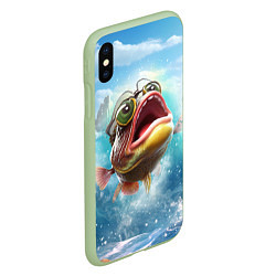 Чехол iPhone XS Max матовый Карп выпрыгивающий из воды, цвет: 3D-салатовый — фото 2