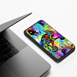 Чехол iPhone XS Max матовый Маскировка хамелеона на фоне ярких красок, цвет: 3D-черный — фото 2