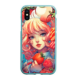 Чехол iPhone XS Max матовый Клубничная девушка, цвет: 3D-мятный