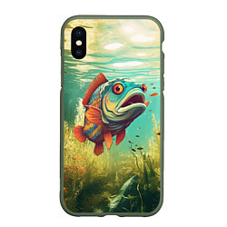 Чехол iPhone XS Max матовый Рыбка карп в воде, цвет: 3D-темно-зеленый