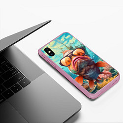 Чехол iPhone XS Max матовый Огромный карп в очках, цвет: 3D-розовый — фото 2