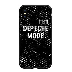 Чехол iPhone XS Max матовый Depeche Mode glitch на темном фоне: символ сверху