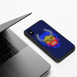 Чехол iPhone XS Max матовый Неоновый японский дракон, цвет: 3D-черный — фото 2