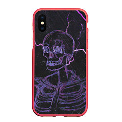 Чехол iPhone XS Max матовый Неоновый скелет и молнии, цвет: 3D-красный