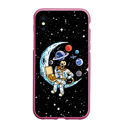 Чехол iPhone XS Max матовый Skeleton astronaut eats pizza while sitting on the