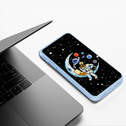 Чехол iPhone XS Max матовый Skeleton astronaut eats pizza while sitting on the, цвет: 3D-голубой — фото 2