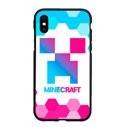 Чехол iPhone XS Max матовый Minecraft neon gradient style, цвет: 3D-черный