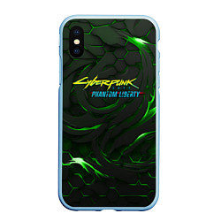 Чехол iPhone XS Max матовый Cyberpunk 2077 phantom liberty green, цвет: 3D-голубой