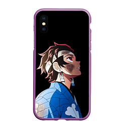 Чехол iPhone XS Max матовый Танджиро - клинок - минимализм, цвет: 3D-фиолетовый