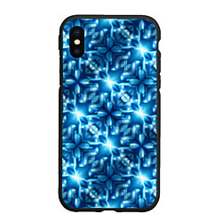 Чехол iPhone XS Max матовый Светящиеся голубые цветы, цвет: 3D-черный
