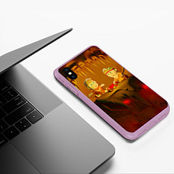 Чехол iPhone XS Max матовый Два индейца у костра в пещере, цвет: 3D-сиреневый — фото 2