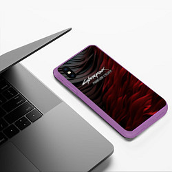 Чехол iPhone XS Max матовый Cyberpunk 2077 phantom liberty black red, цвет: 3D-фиолетовый — фото 2