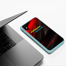 Чехол iPhone XS Max матовый Cyberpunk 2077 phantom liberty red black logo, цвет: 3D-мятный — фото 2