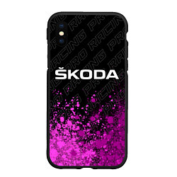 Чехол iPhone XS Max матовый Skoda pro racing: символ сверху, цвет: 3D-черный