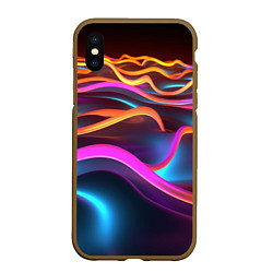 Чехол iPhone XS Max матовый Неоновые фиолетовые волны, цвет: 3D-коричневый