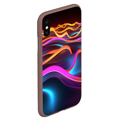 Чехол iPhone XS Max матовый Неоновые фиолетовые волны, цвет: 3D-коричневый — фото 2